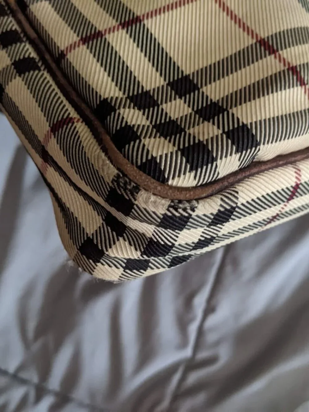 Burberry Vintage Nova Check Canvas Leather Trim Crossbody Shoulder Bag